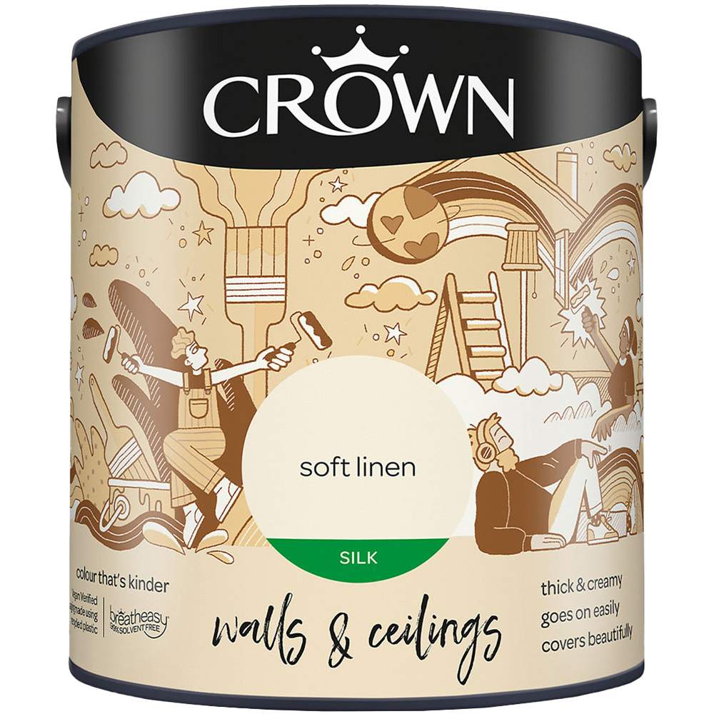 Crown Breatheasy Walls & Ceilings Soft Linen Silk Emulsion Paint 2.5L Image 2