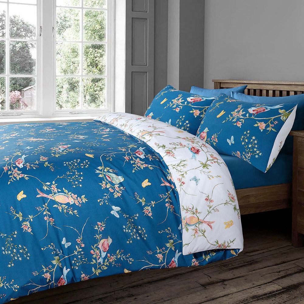 Velosso EasyCare King Size Blue Birds Floral Reversible Duvet Set Image 4