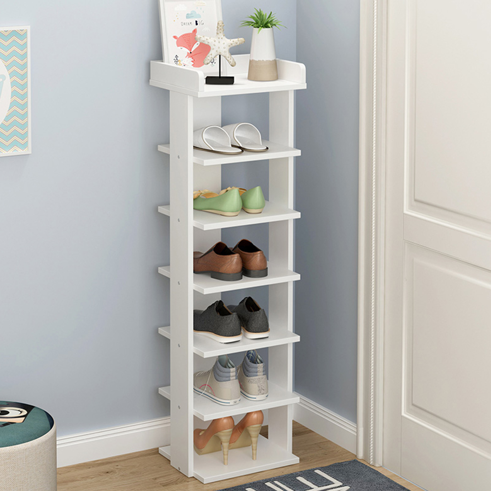 Living and Home 7 Tier White Wooden Open Shoe Rack Image 2