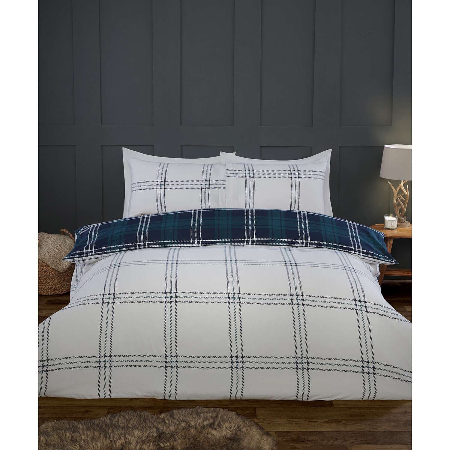 Kirkland Check Duvet Cover and Pillowcase Set - Navy / Double Image 2