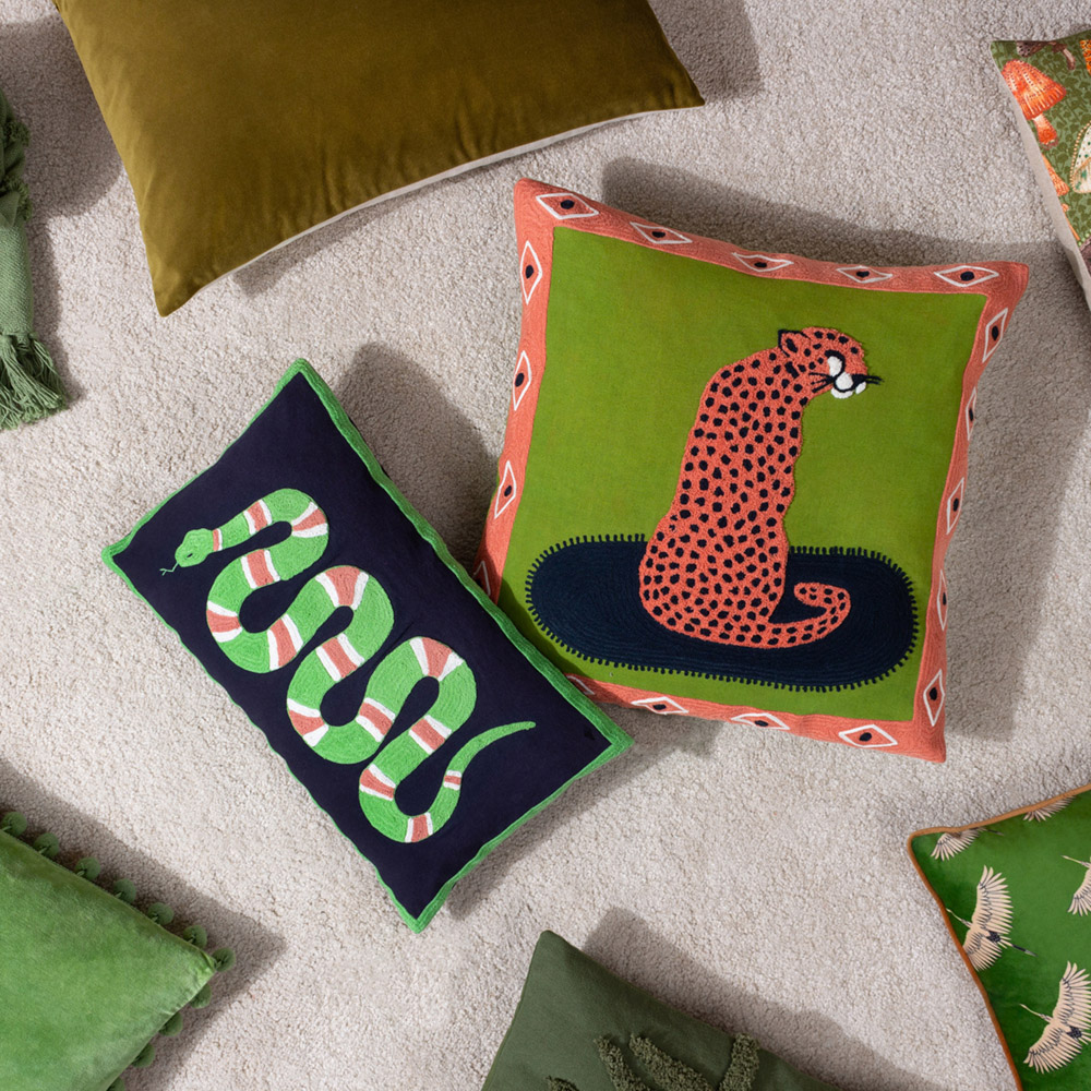 furn. Coral Cheetah Embroidered Cushion Image 7