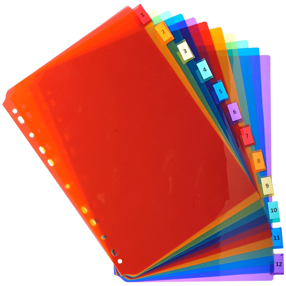 Exacompta A4 12 Section Assorted Colour Polypropylene Divider 10 Pack Image 3