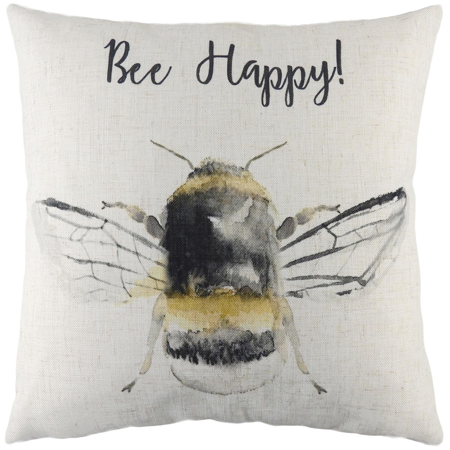 Bee Happy Cushion - White Image 1