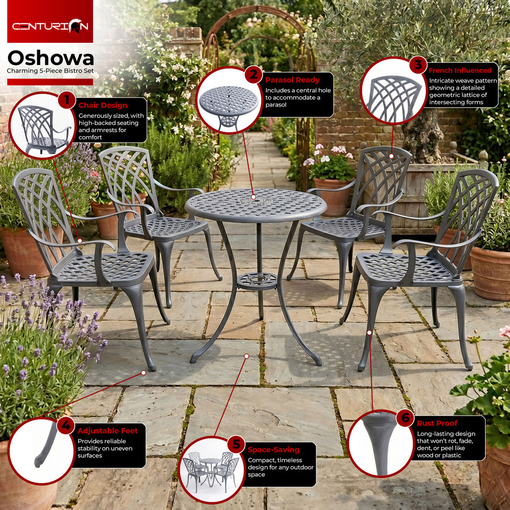 Centurion Oshowa 4 Seater Grey Cast Aluminium Garden Bistro Set Image 5