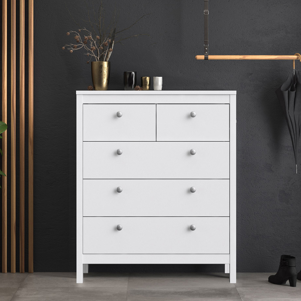 Florence Madrid 5 Drawer White Chest of Drawers Image 1