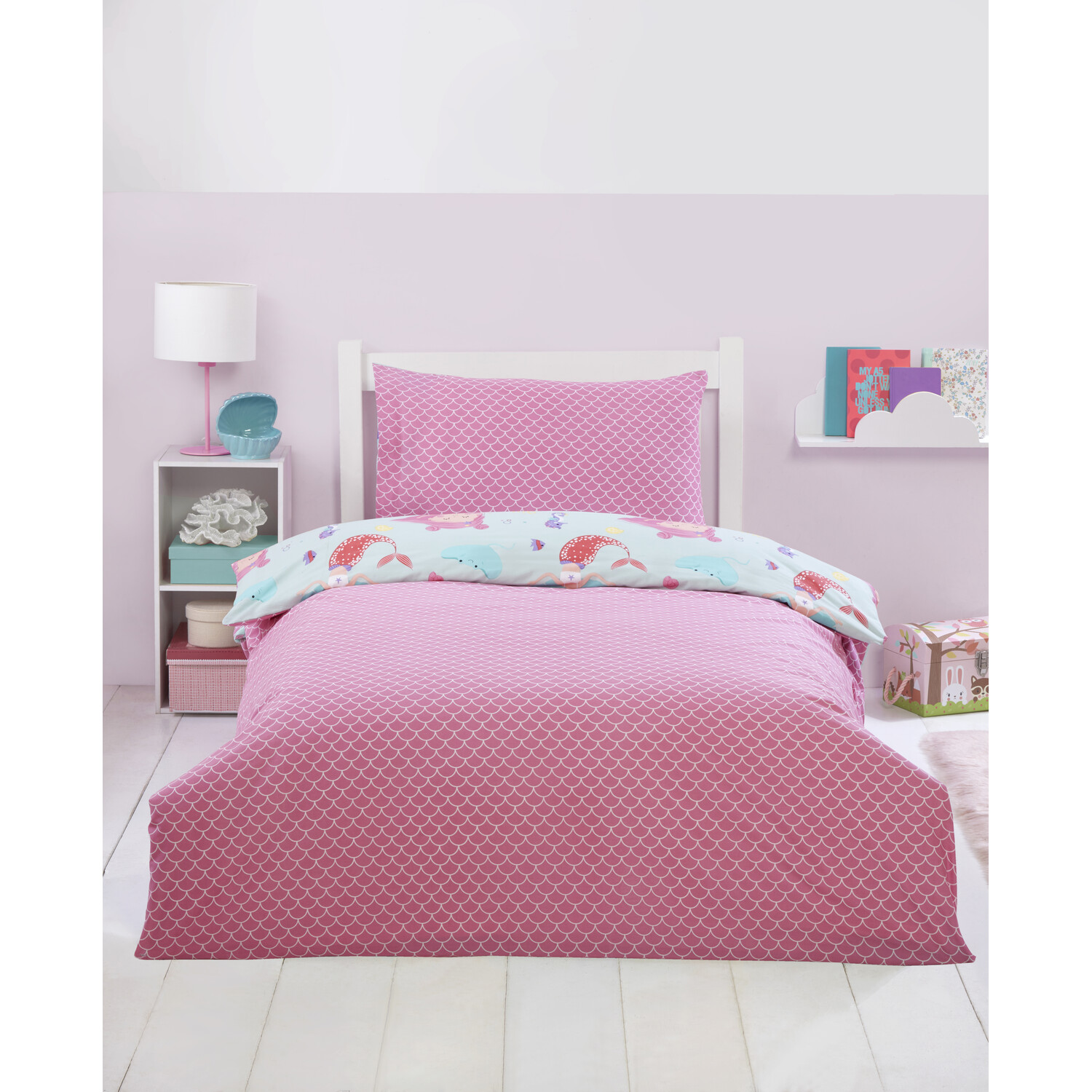 Mermaid Duvet Set Single - Pink and Blue Image 3