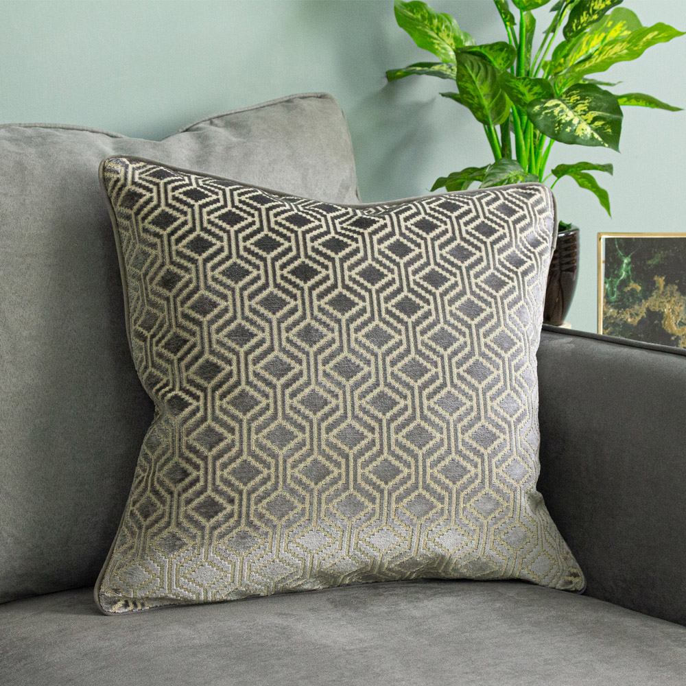 Paoletti Avenue Grey Velvet Jacquard Cushion Image 2