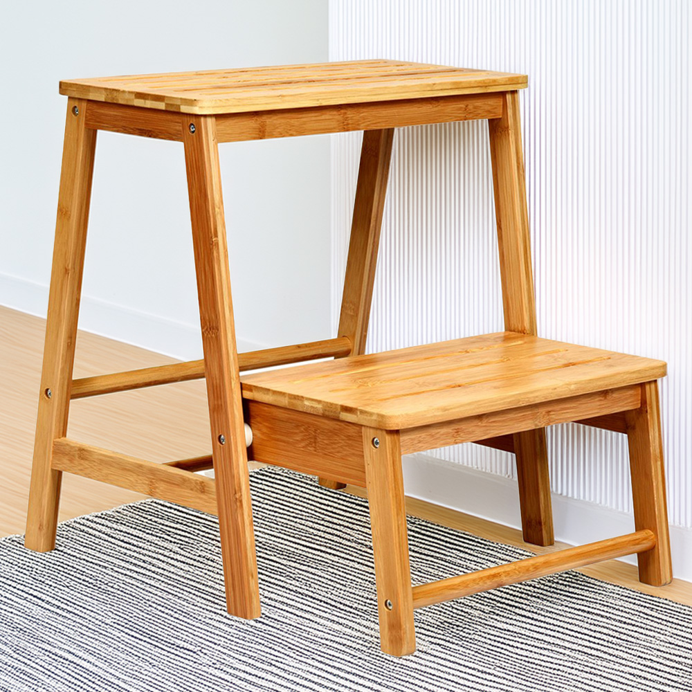 Costway 2 Step Bamboo Footstool Image 1