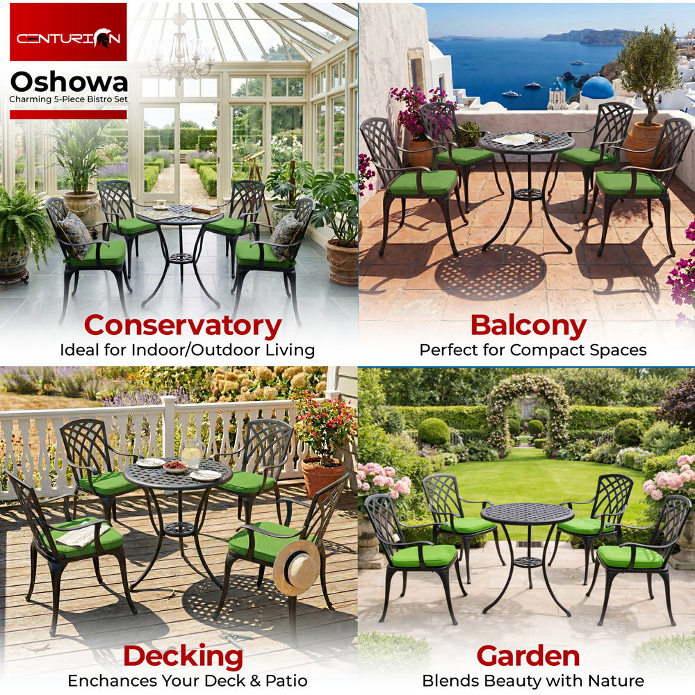 Centurion Oshowa 4 Seater Black and Green Cast Aluminium Garden Bistro Set with Cushions Image 4