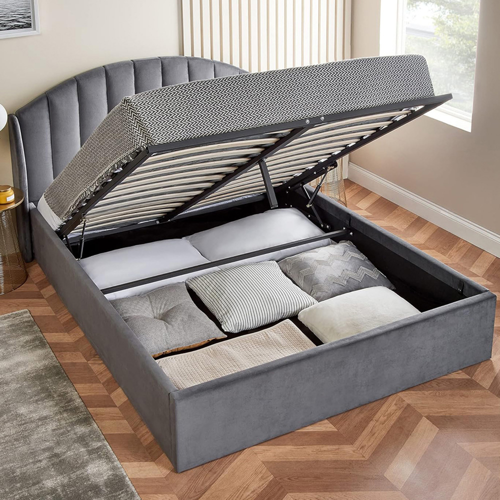 Home Treats Single Velvet Winged Headboard Ottoman Storage Bed Frame Image 2