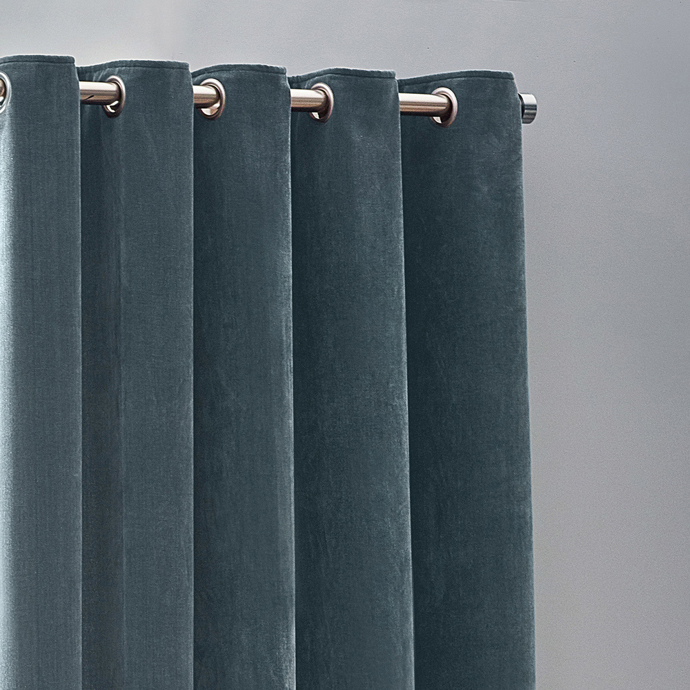 Yard Marine Heavy Chenille Velvet Eyelet Curtain 168 x 137cm Image 3