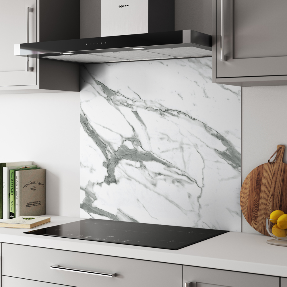 Alloy White Marble Kitchen Hob Splashback 900 x 800 x 4mm Image 2