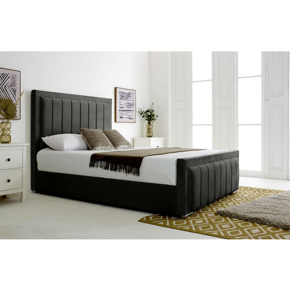 Eleganza Stylus Small Double Black Plush Velvet Bed Frame with Lined Headboard and Footboard Image 3