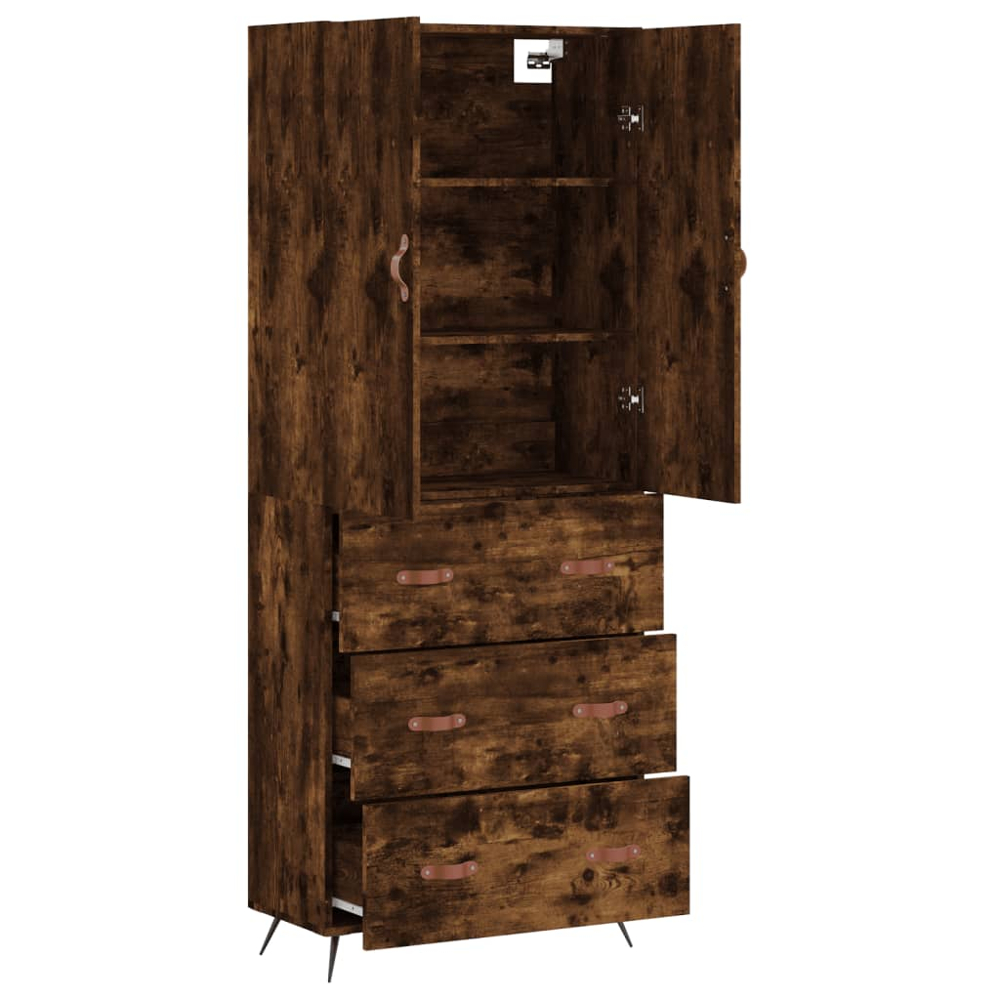 vidaXL 2 Door 3 Drawer Smoked Oak Highboard Image 4