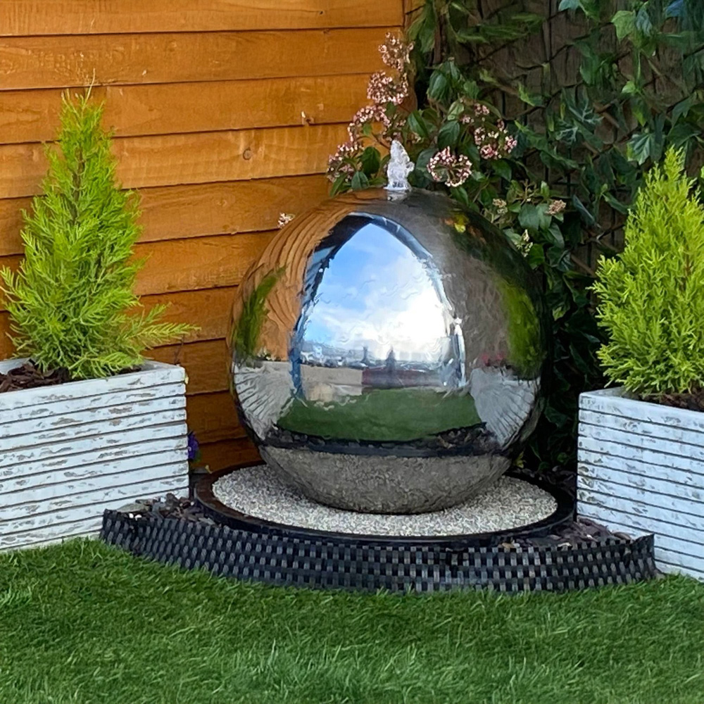Tranquillity Stainless Steel Sphere Mains Powered LED Water Feature 50cm Image 2