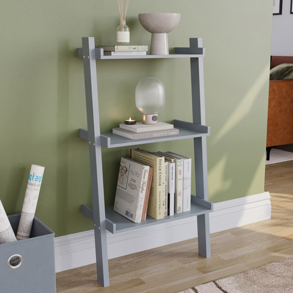 Vida Designs York 3 Shelf Grey Ladder Bookcase Image 1