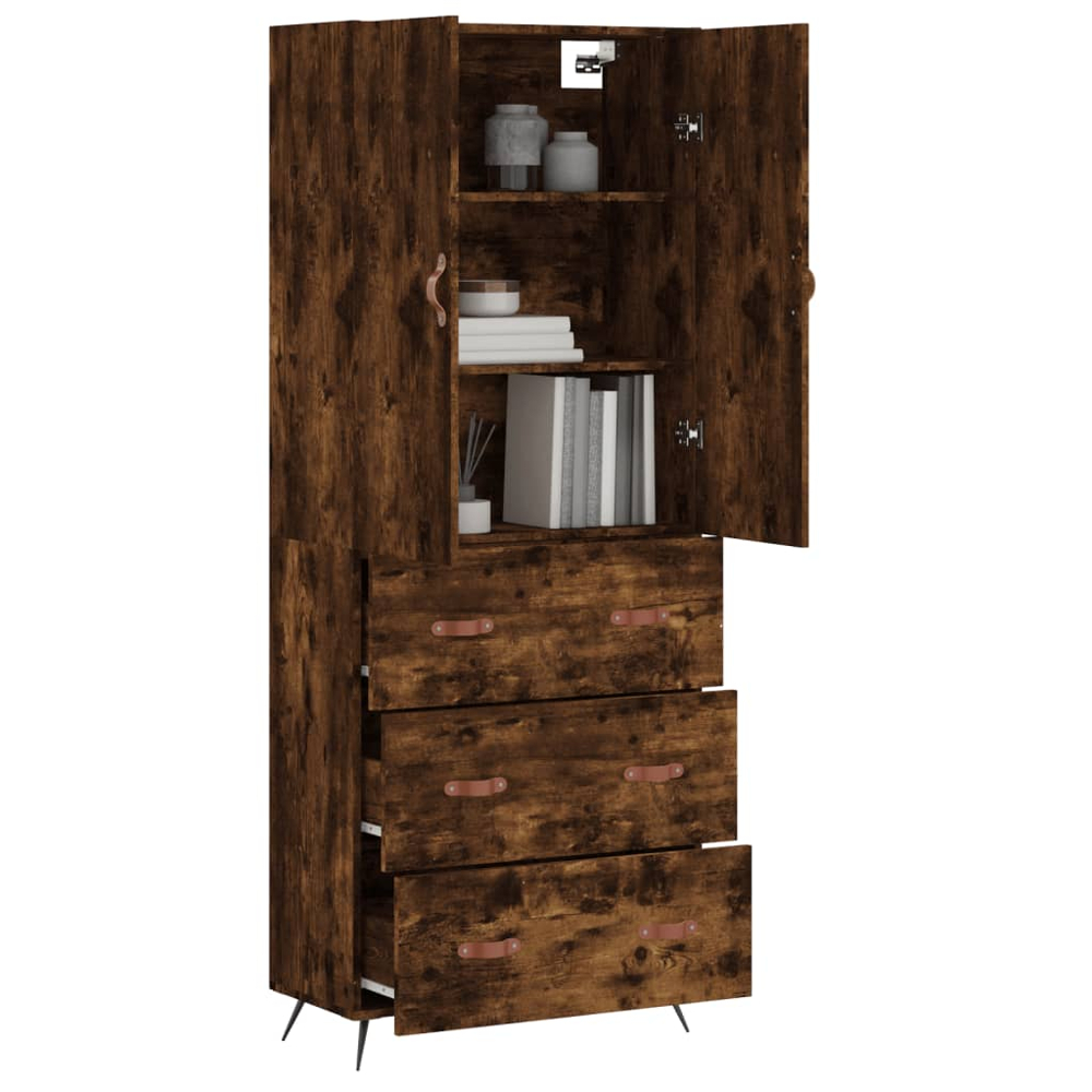 vidaXL 2 Door 3 Drawer Smoked Oak Highboard Image 3