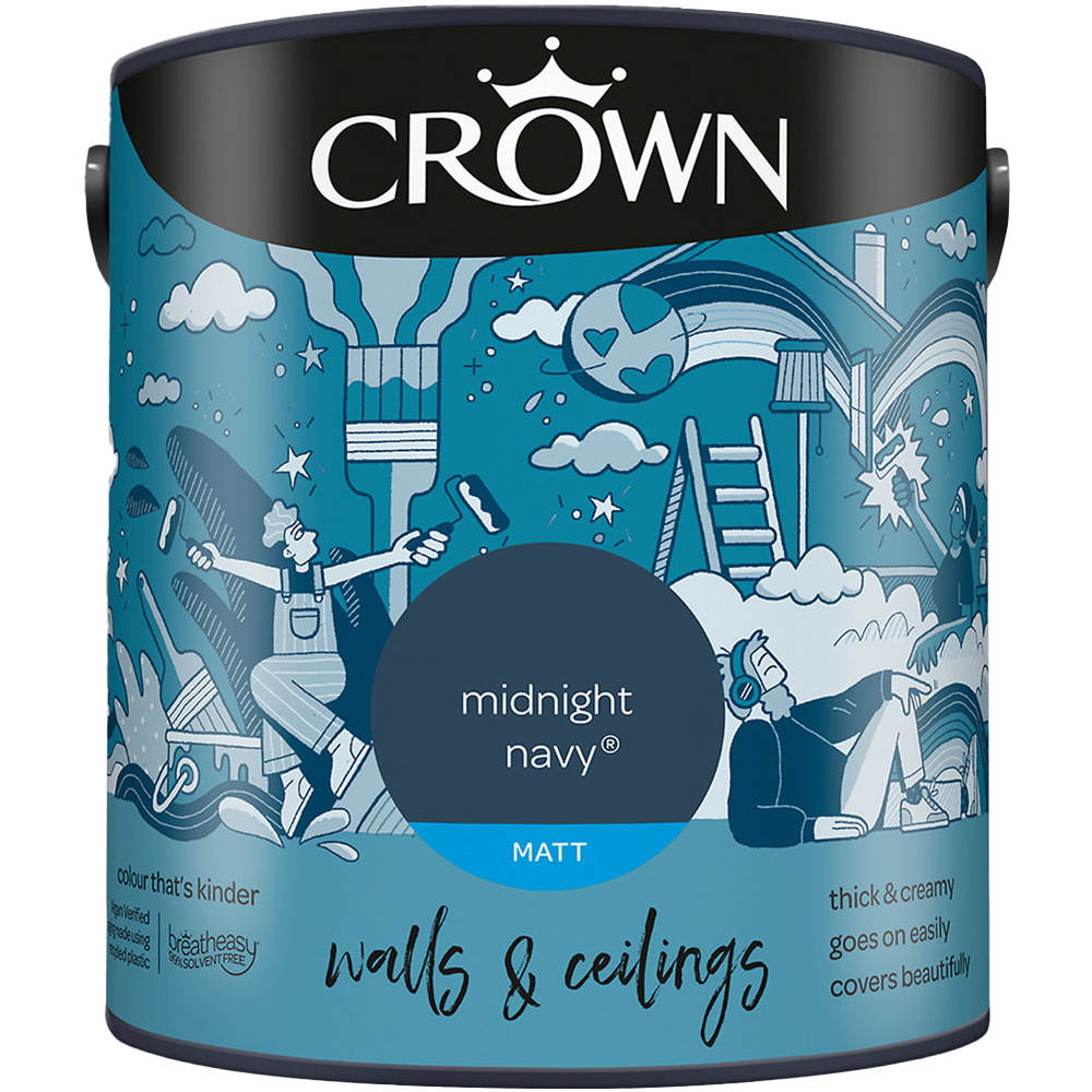 Crown Walls & Ceilings Midnight Navy Matt Emulsion Paint 2.5L Image 2