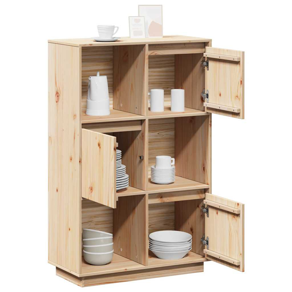 vidaXL 3 Door 3 Shelf Natural Solid Pine Wood Highboard Image 4