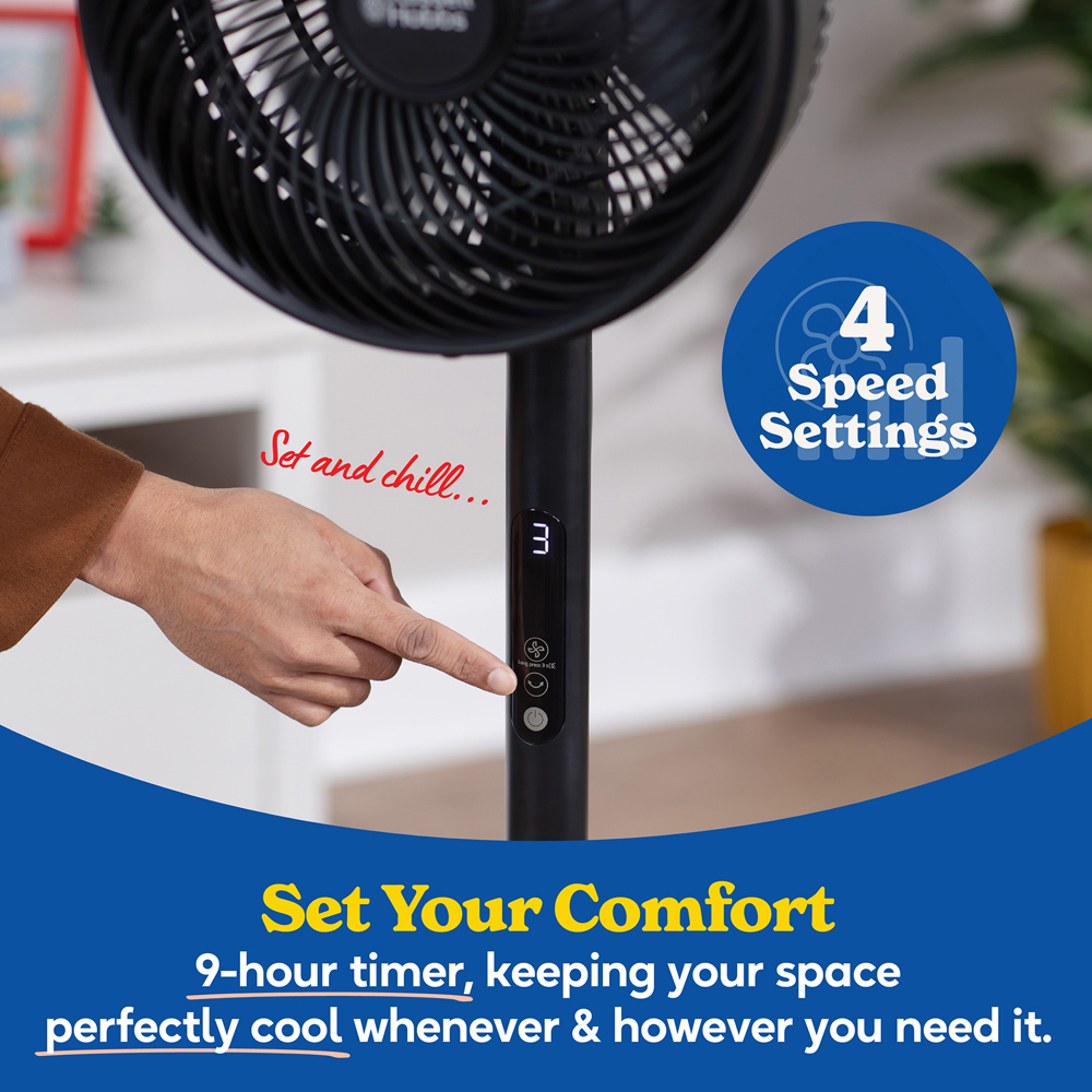 Russell Hobbs Black Height Adjustable Oscillating Pedestal Circulator Fan with Remote 8 inch Image 4