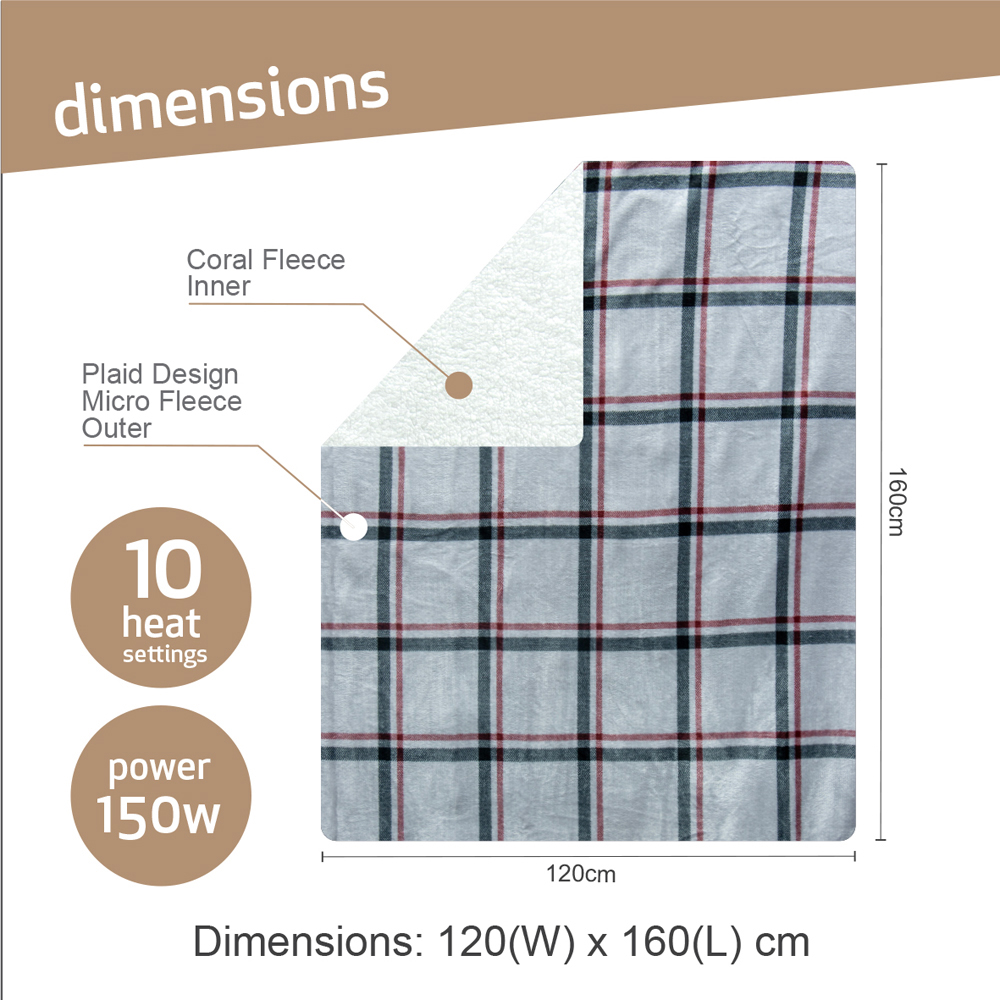 Bauer Luxury Plaid Soft Touch Heated Throw 120 x 160cm Image 9