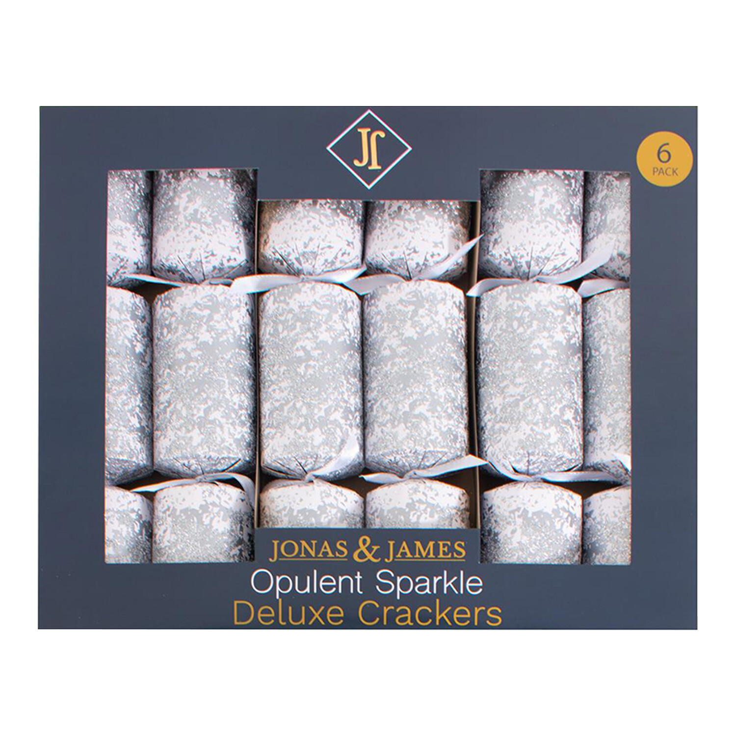 Pack of 6 Deluxe Opulent Sparkle Crackers - Silver Image 1