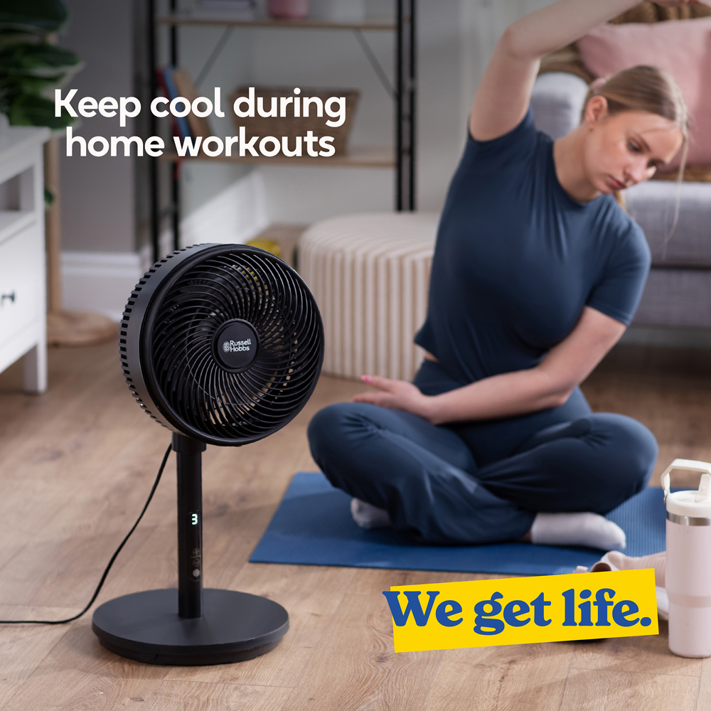 Russell Hobbs Black Height Adjustable Oscillating Pedestal Circulator Fan with Remote 8 inch Image 6