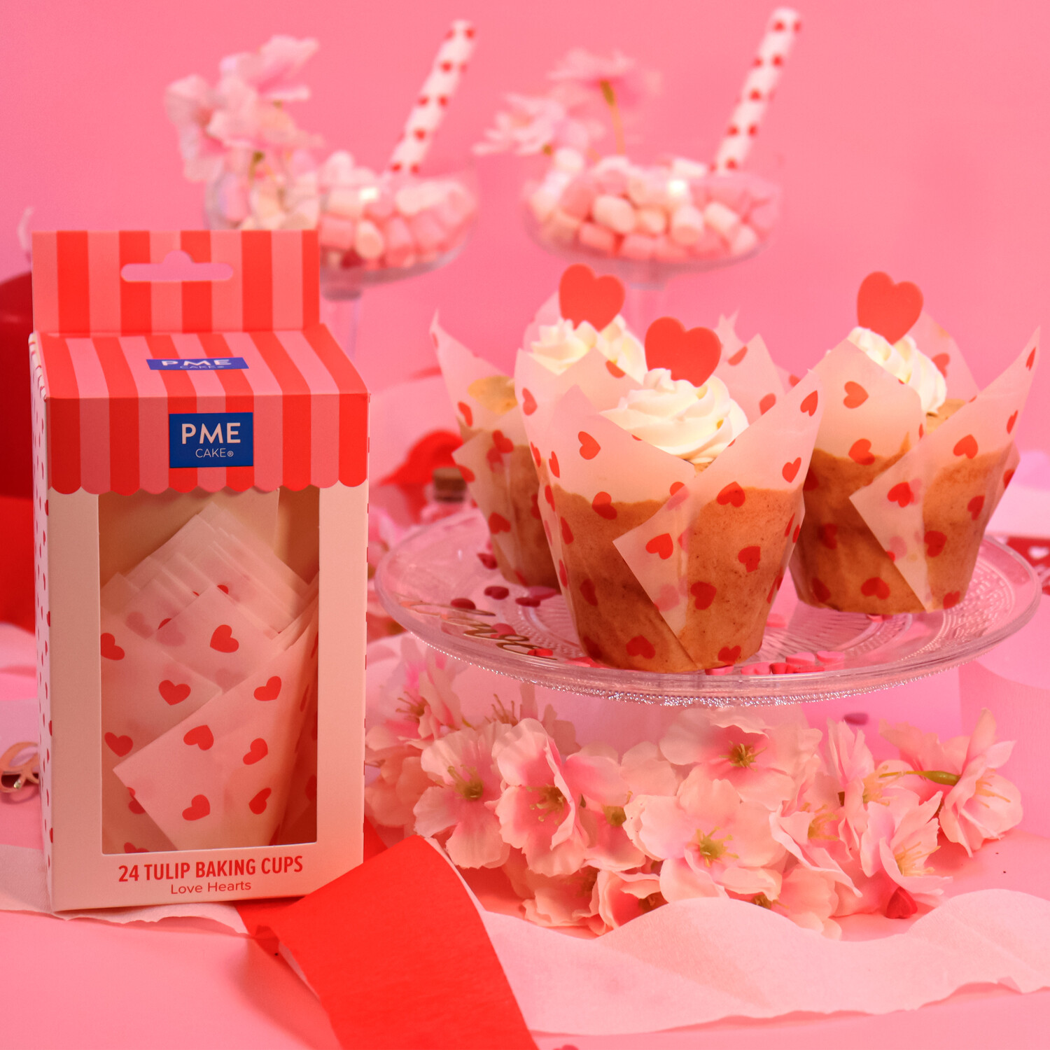 Pack of 24 Love Heart Tulip Shaped Muffin Cases Image 4