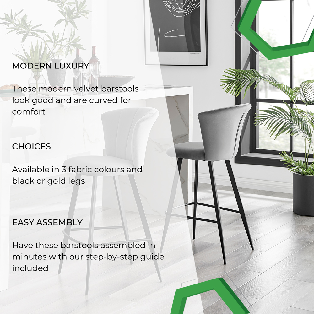 Furniturebox Hazel Grey and Black Velvet Bar Stool Set of 2 Image 6