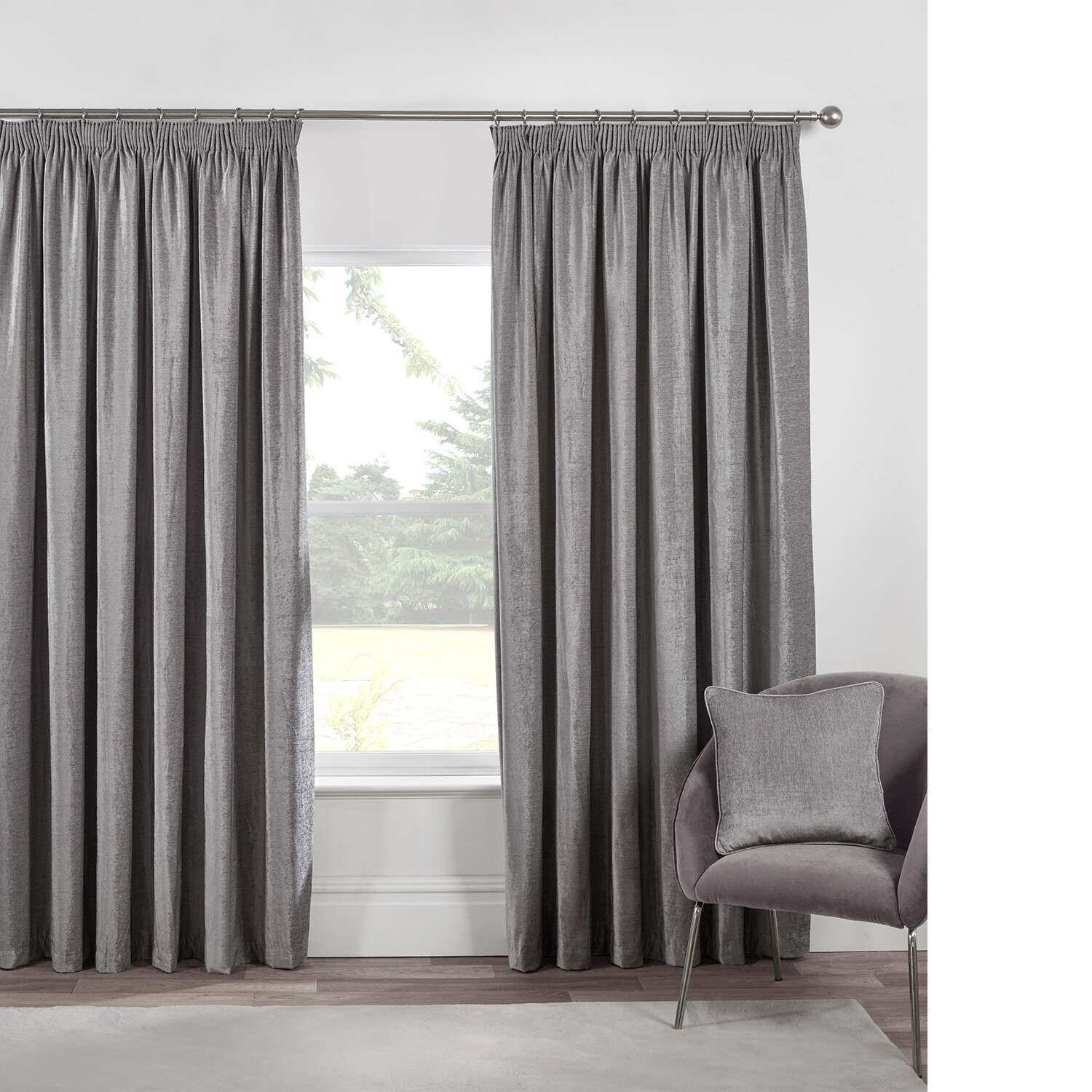 Divante Chenille Grey Taped Curtains 168 x 183cm Image 1