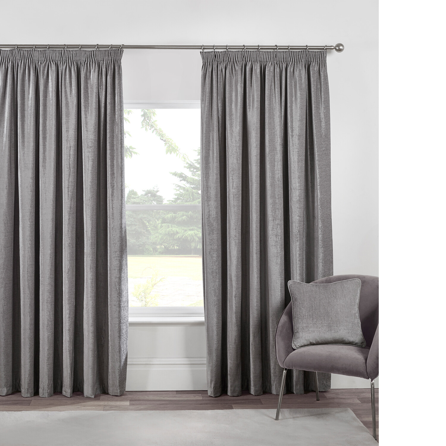 Divante Grey Chenille Taped Curtain 168 x 137cm Image 1