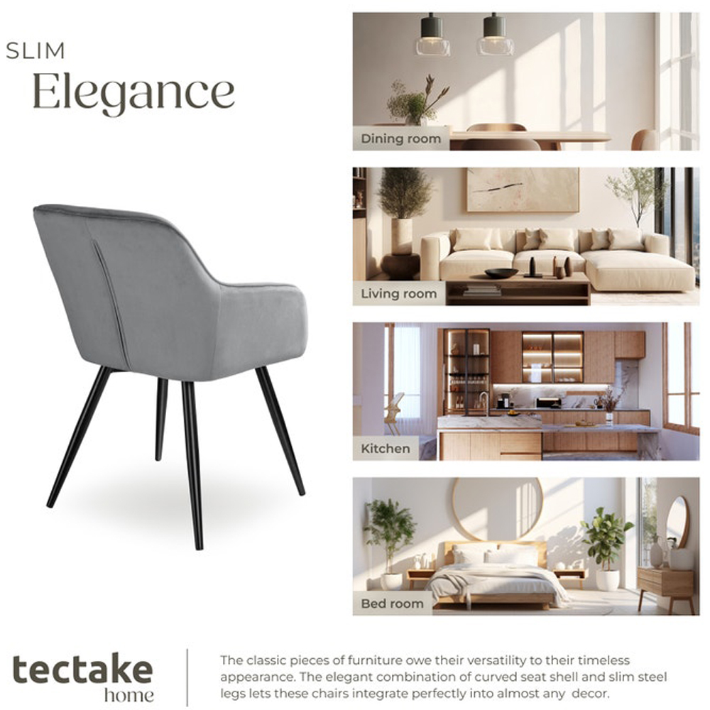 tectake Marilyn Set of 6 Grey and Black Velvet Padded Dining Chair Image 6