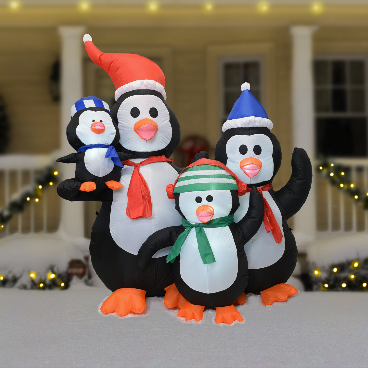 Festive Inflatable Penguin Family Black and White Image 1
