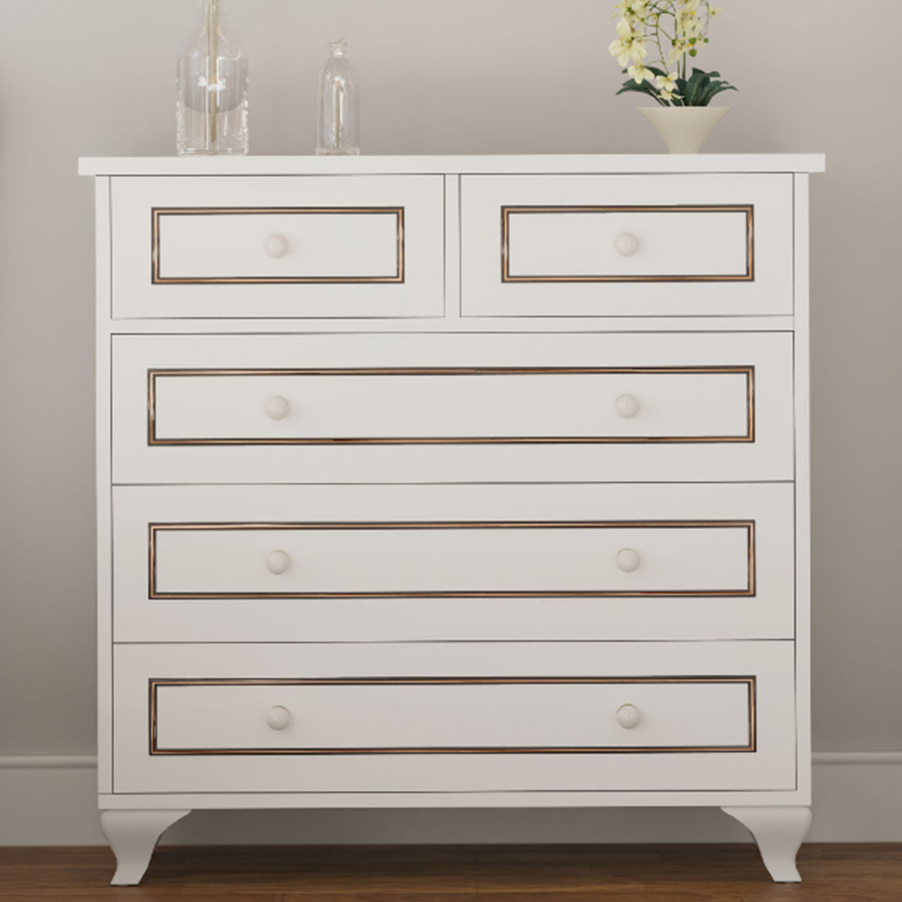 Evu CLEMENT 5 Drawer White Chest of Drawers Image 1