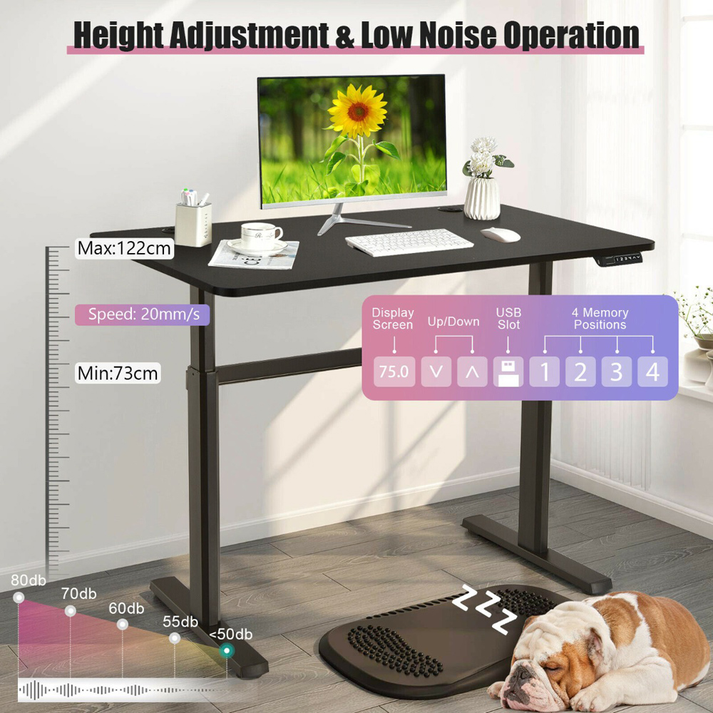 Costway Ergonomic Adjustable Computer Table With USB Port Black Image 7