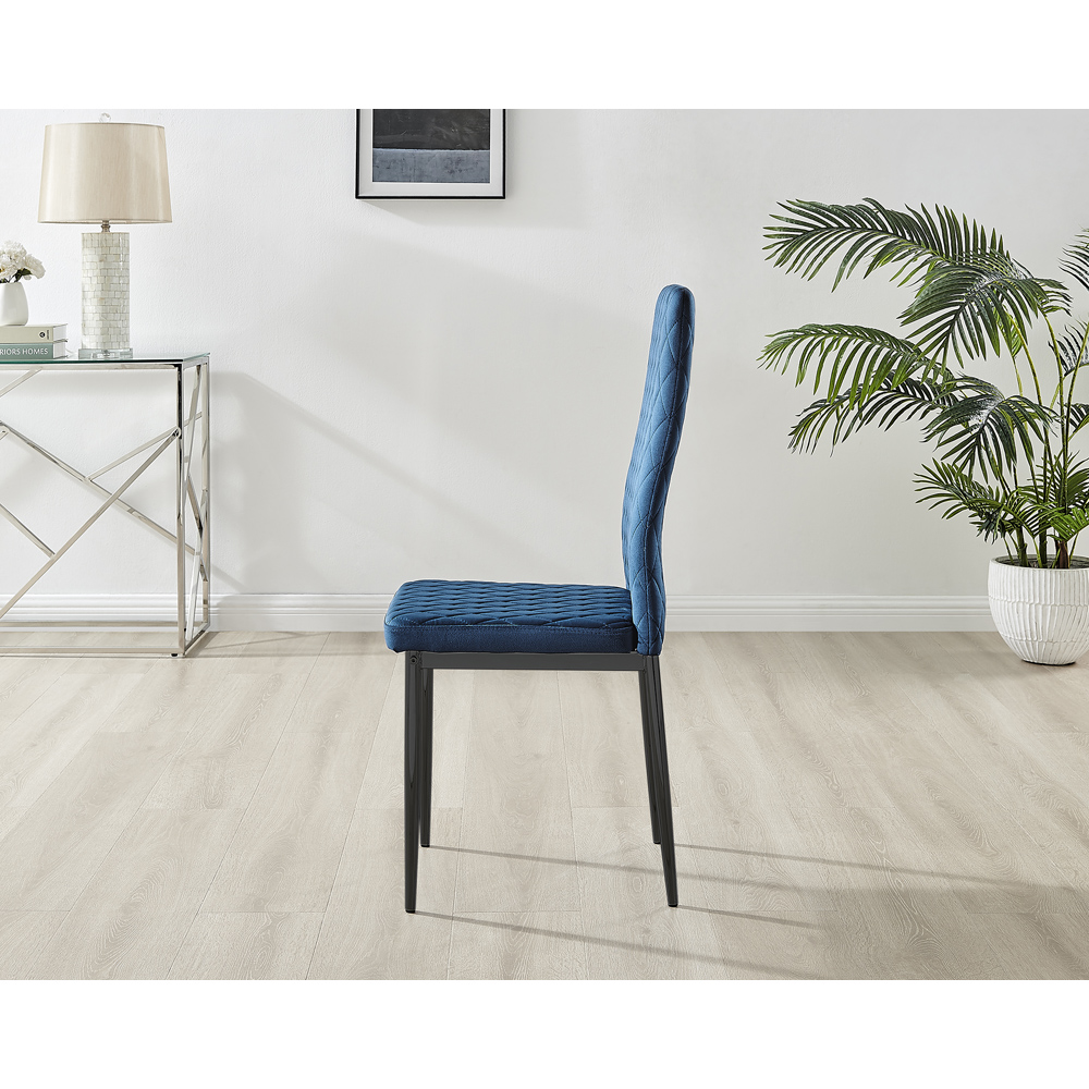 Furniturebox Valera Set of 4 Navy Blue and Black Velvet Dining Chair Image 4