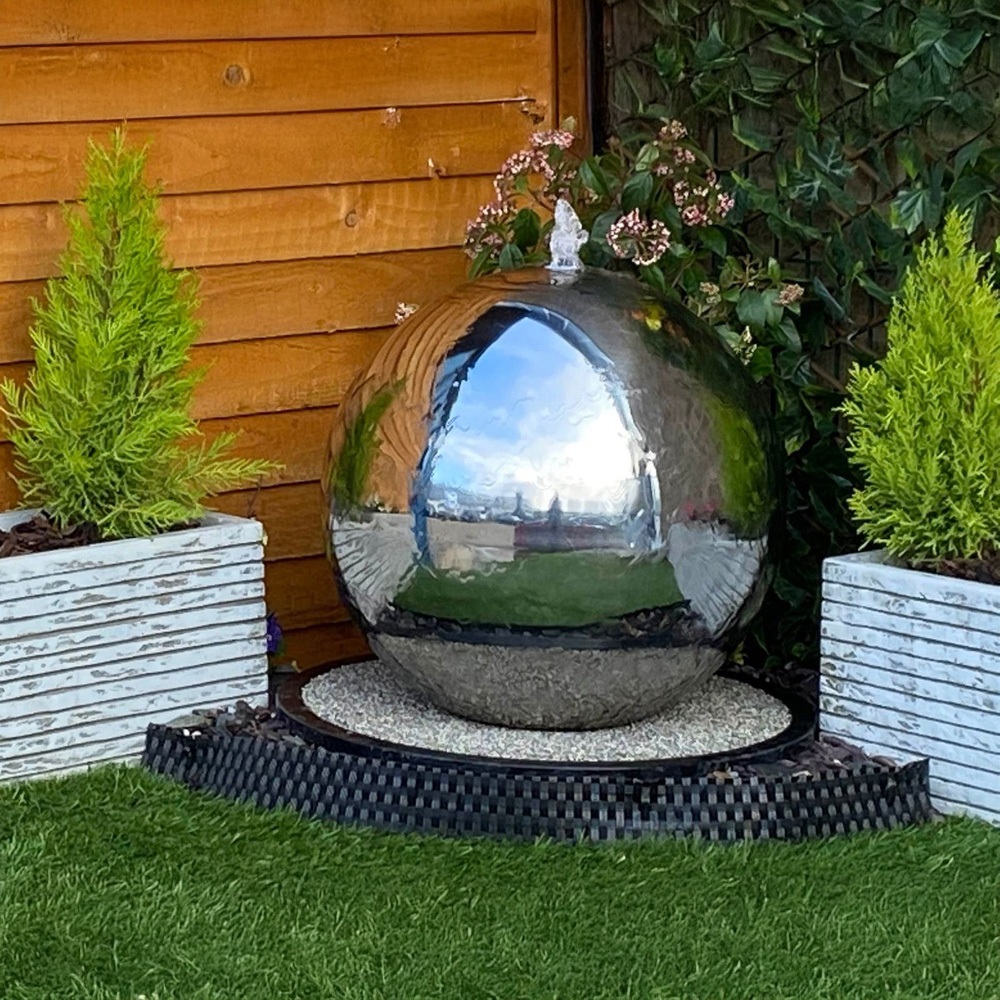Tranquillity 50cm Stainless Steel Sphere LED Solar Water Feature Image 2