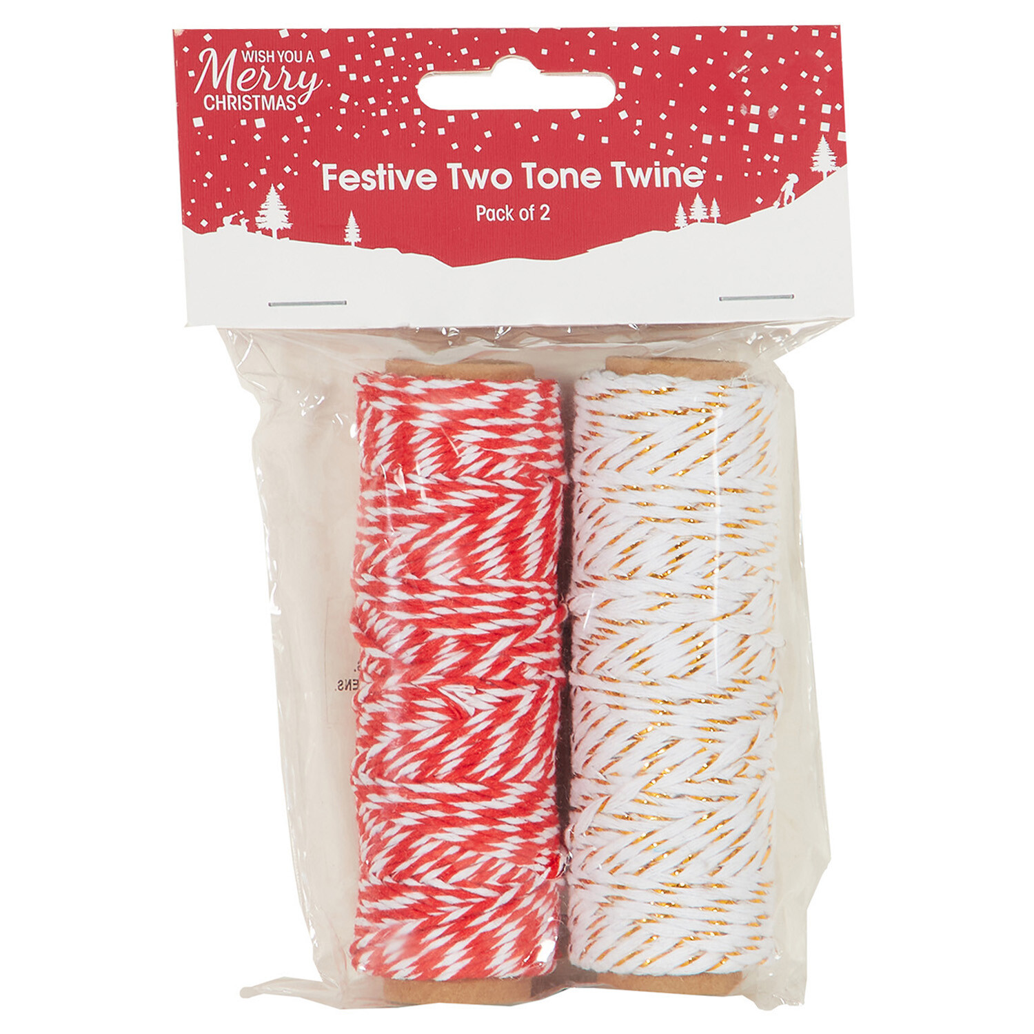 Pack of 2 Festive Two Tone Twine - Red & White Image 1