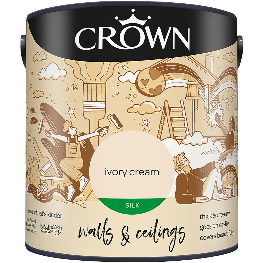 Crown Walls & Ceilings Ivory Cream Silk Emulsion Paint 2.5L Image 2