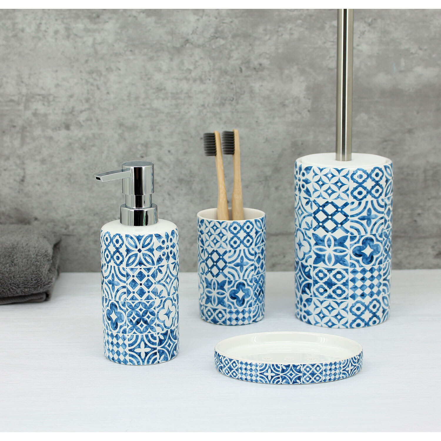 Santorini White and Blue Soap Dispenser Image 2