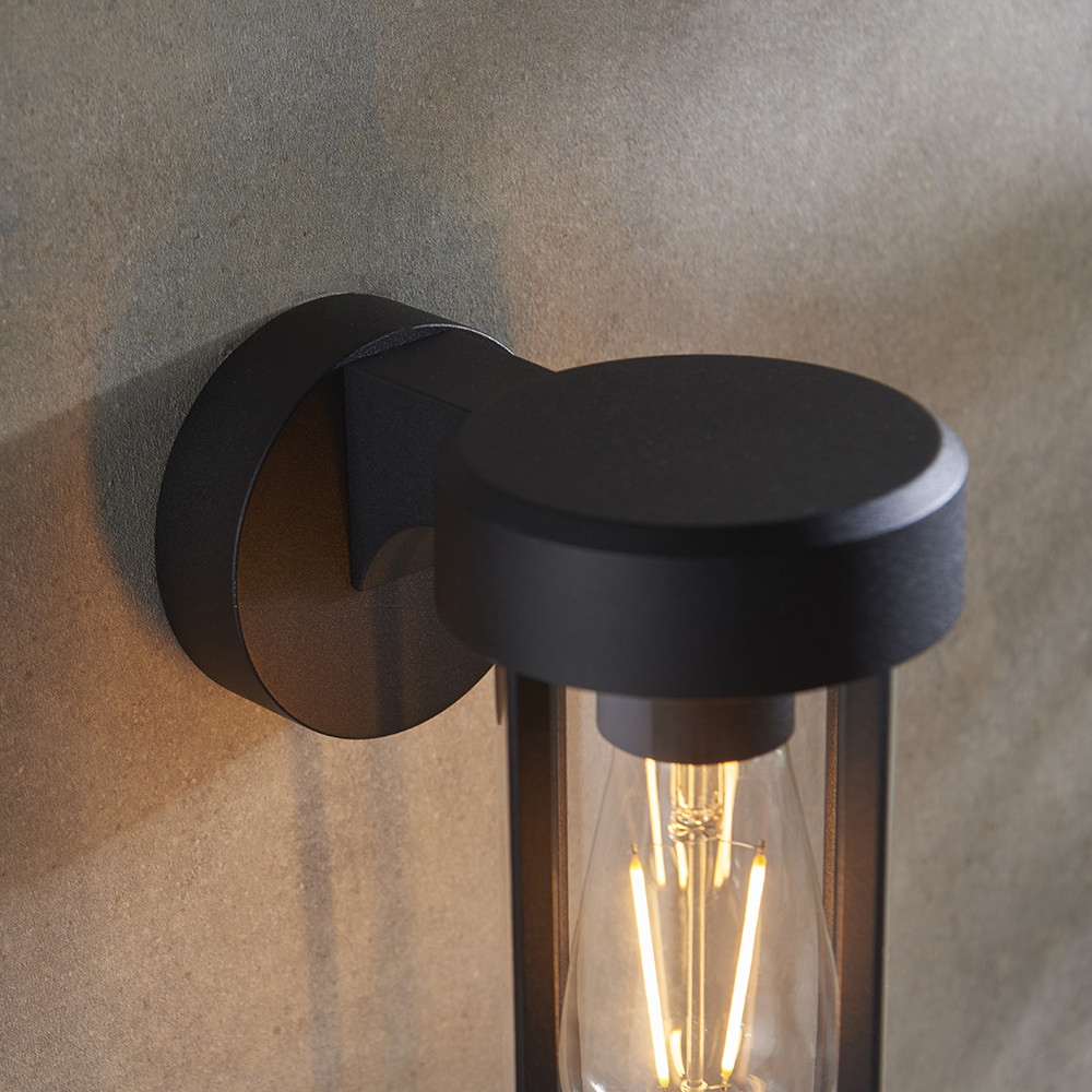 Merano Benevento Clear Glass Shade Matt Black Outdoor Wall Lamp Image 3