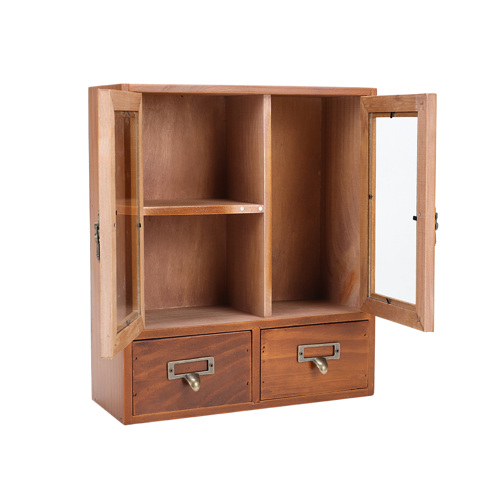 Living and Home 2 Drawer Retro Wooden Desktop Storage Drawer Wilko