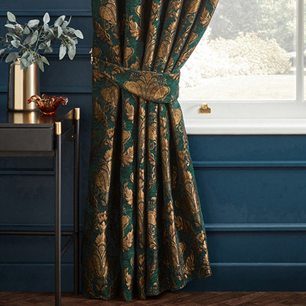 Paoletti Shiraz Emerald Floral Jacquard Pencil Pleat Curtain 183 x 168cm Image 3