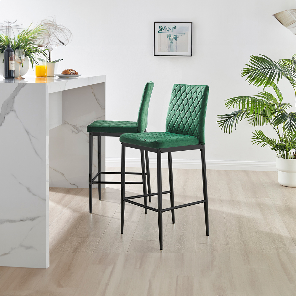 Furniturebox Modern Valera Green and Black Velvet Bar Stool Set of 2 Image 6