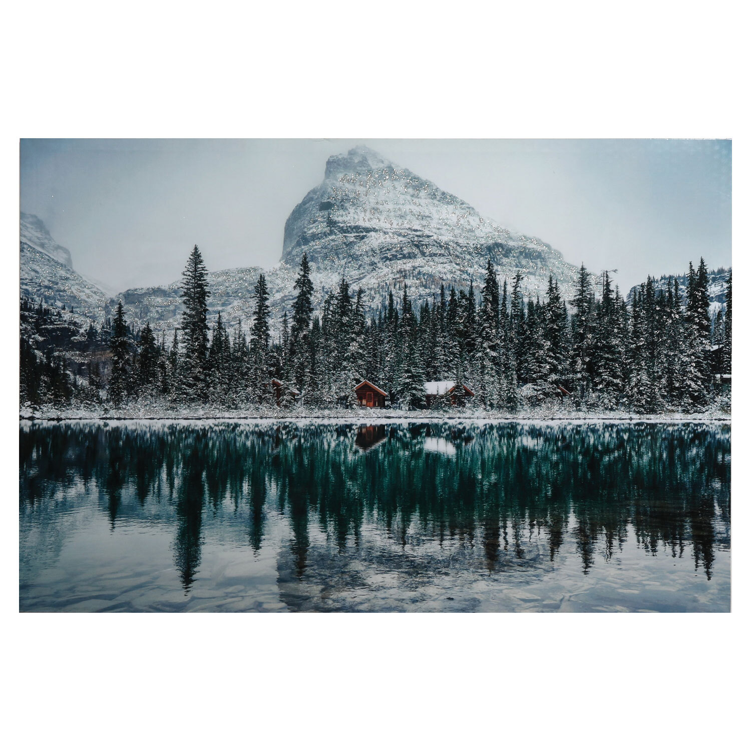 Tranquil Snowy Cabin Glitter Canvas 60 x 90cm Image