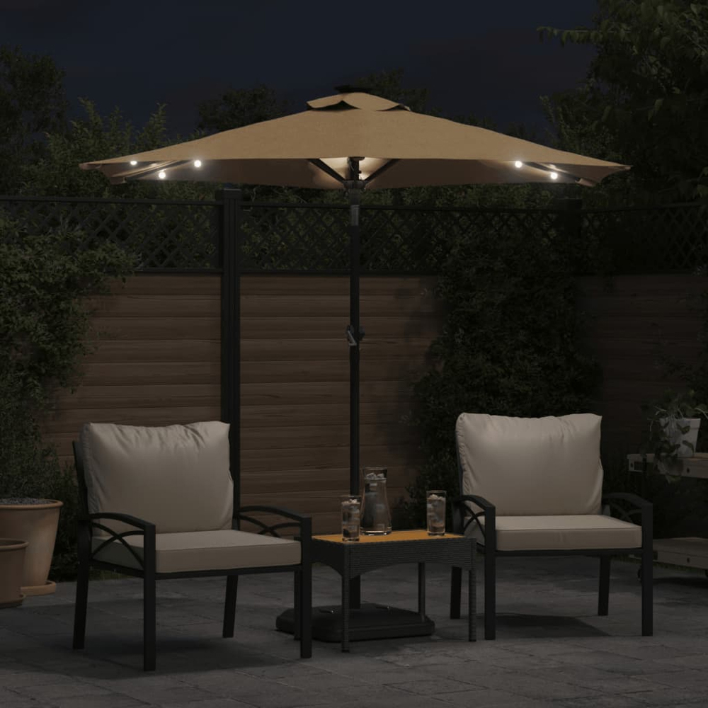vidaXL Taupe LED Light Garden Parasol with Steel Pole 2.25m Image 2