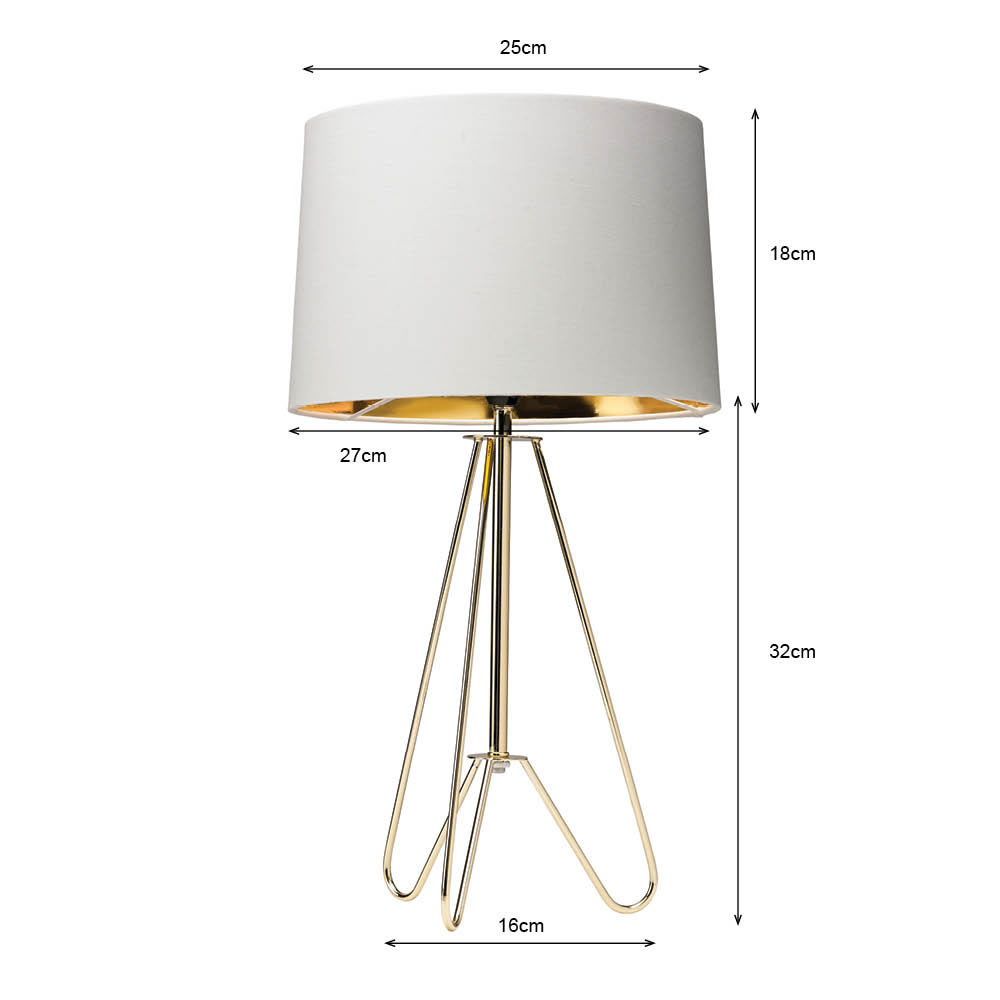 The Lighting and Interiors Gold and Cream Ziggy Tripod Table Lamp Image 6