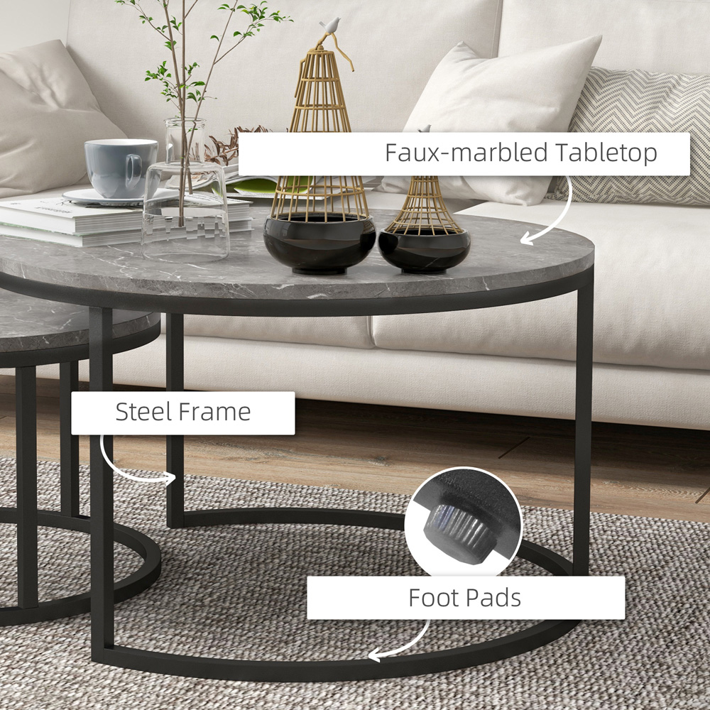 Portland Black Marble Effect Nest of Tables Set of 2 Image 4