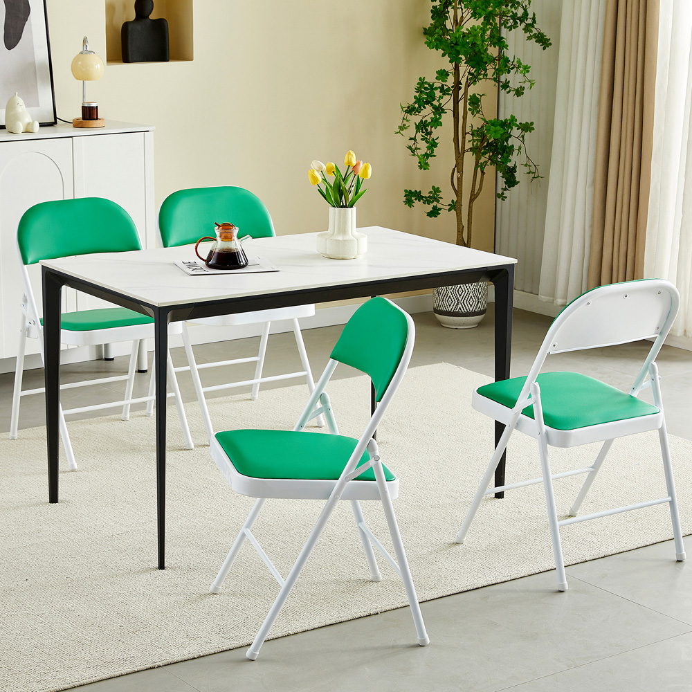 Set of 4 Green Padded Folding Metal Dining Chairs Image 5