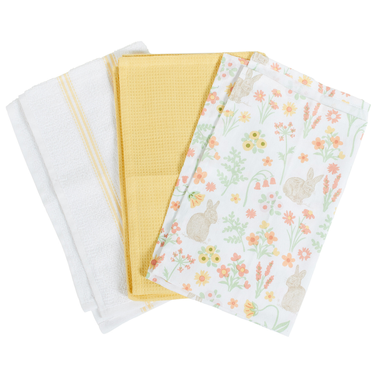 Pack of 3 Bunny Print Tea Towels - Multicolour Image 3